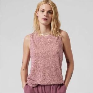 ATHLETA Breezy Tank Size XS Pink Micro Cheetah Print Sleeveless Top Round Neck